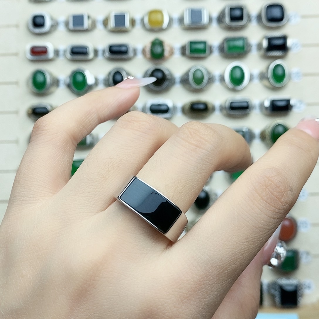 银S925镶嵌戒指和田玉