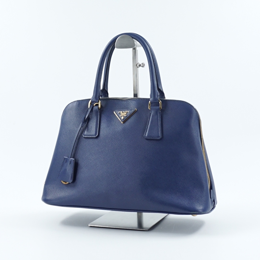 95新 Prada/普拉达 二手蓝色贝壳手提包W46680