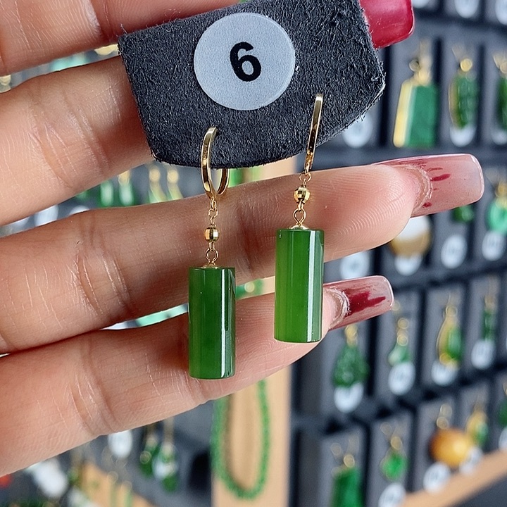 和田玉耳饰18K金镶嵌