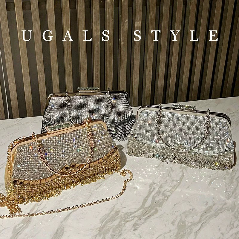 【宠粉新品】手拿包迷你式韩版斜挎包镶钻手拎包流苏百搭婚礼时尚