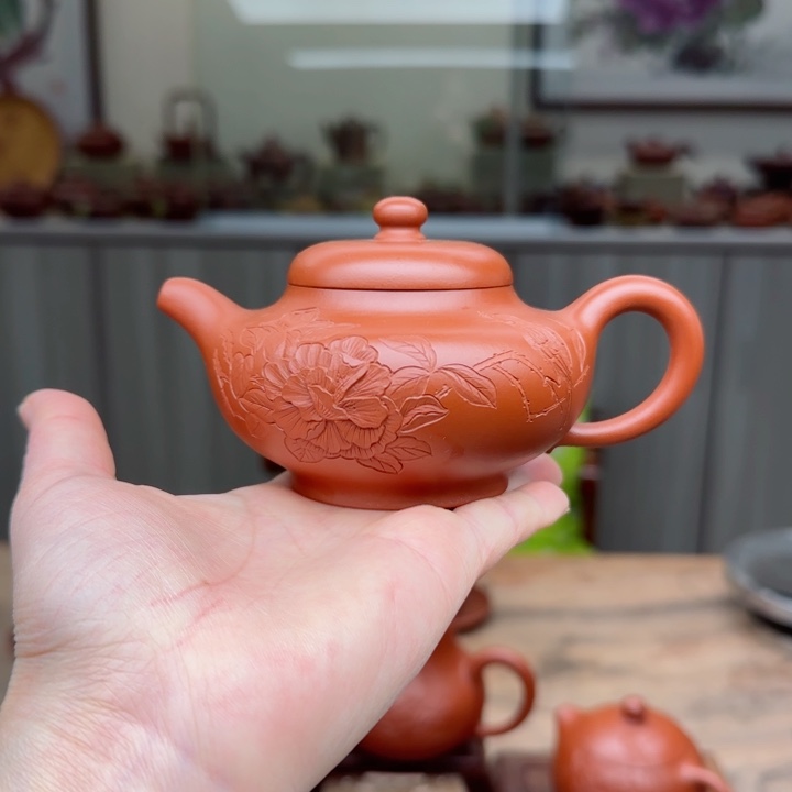 紫砂茶壶朱泥150 c C夫妻双国工作品