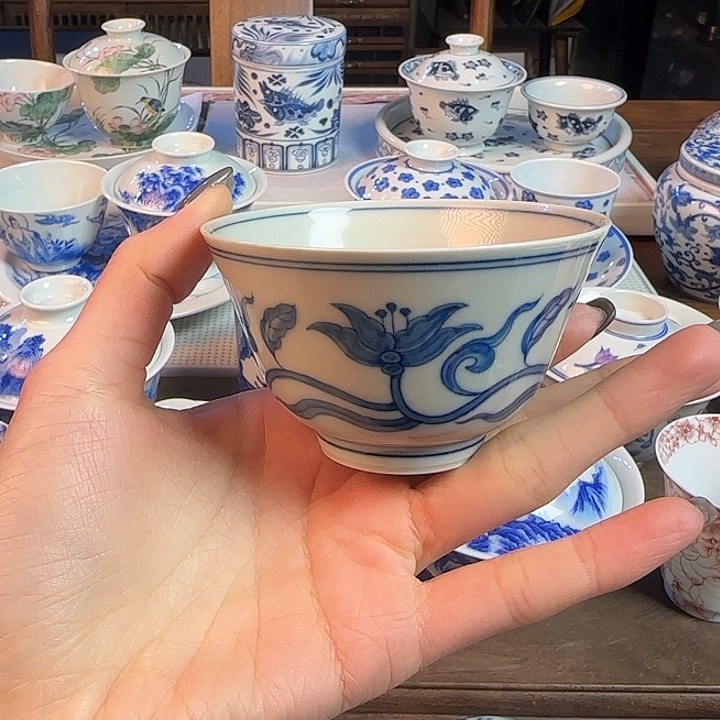 名窑口 花卉主人杯放漏