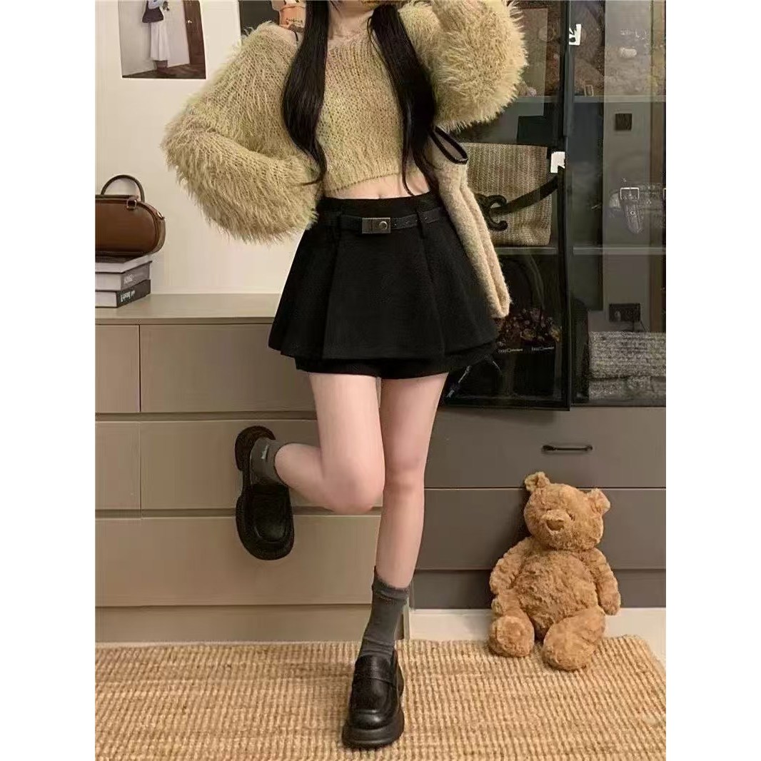 X Jiu超好看显瘦毛呢裤裙（带腰带）