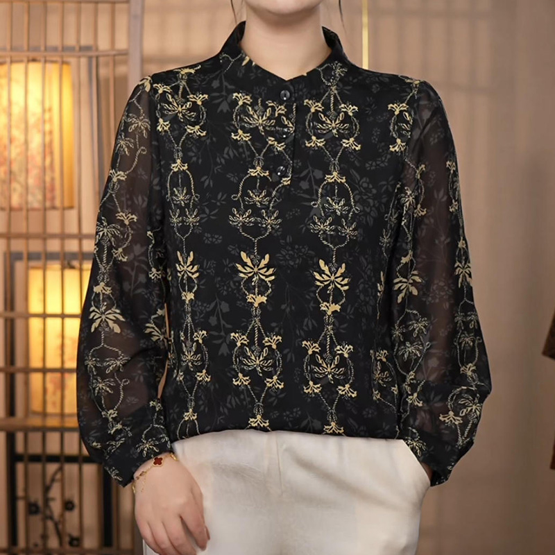 【B-223 黑金衬衫】女士薄款常规提花极简风显瘦衬衫
