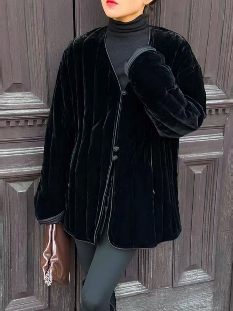 【666】1113/50-370 新中式气质高级感V领保暖外套