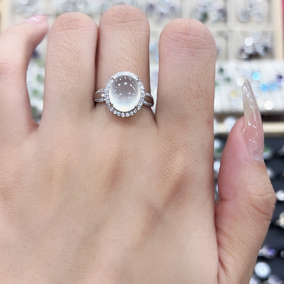 银S925镶嵌岫玉戒指