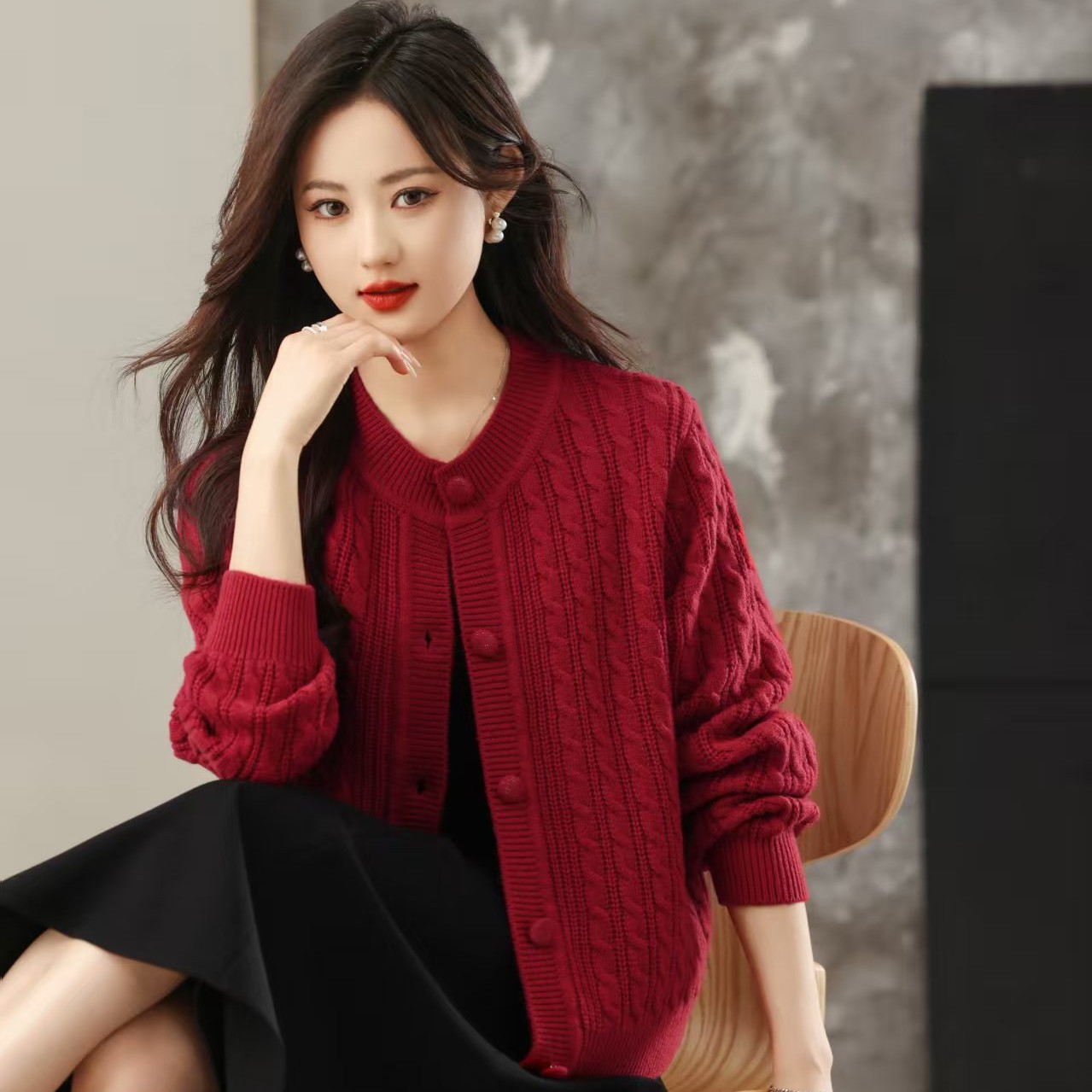 老板推荐款全身花型中厚款圆领百搭开衫