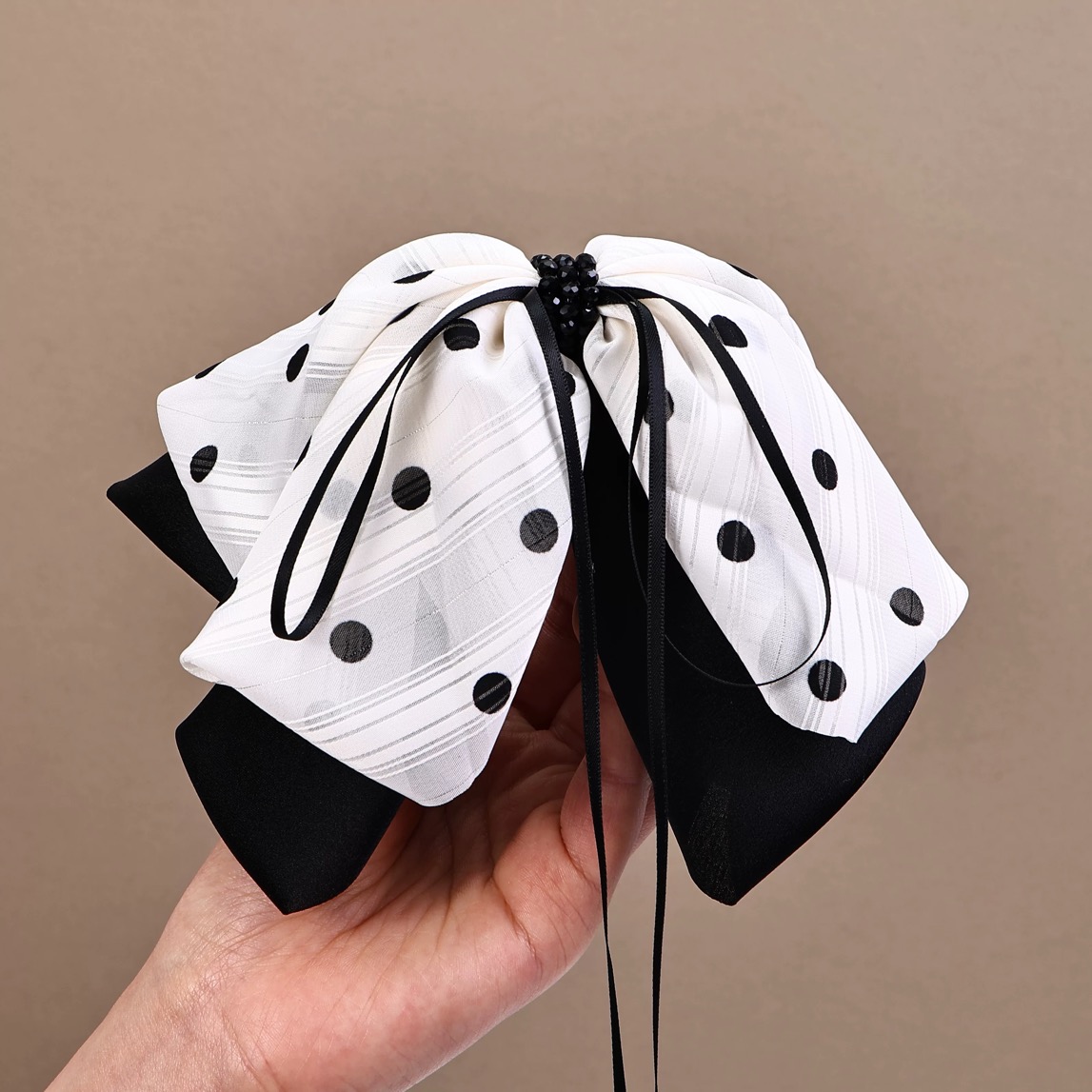 黑白波点马尾蝴蝶结抓夹发飘带夹子头饰发夹子女新半抓1813