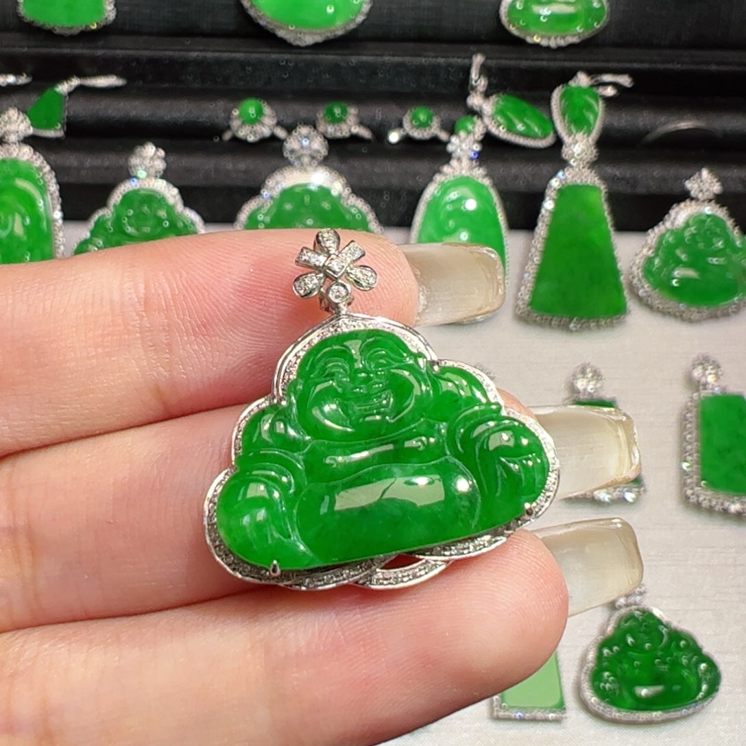 翡翠18K金镶嵌吊坠(不含链)