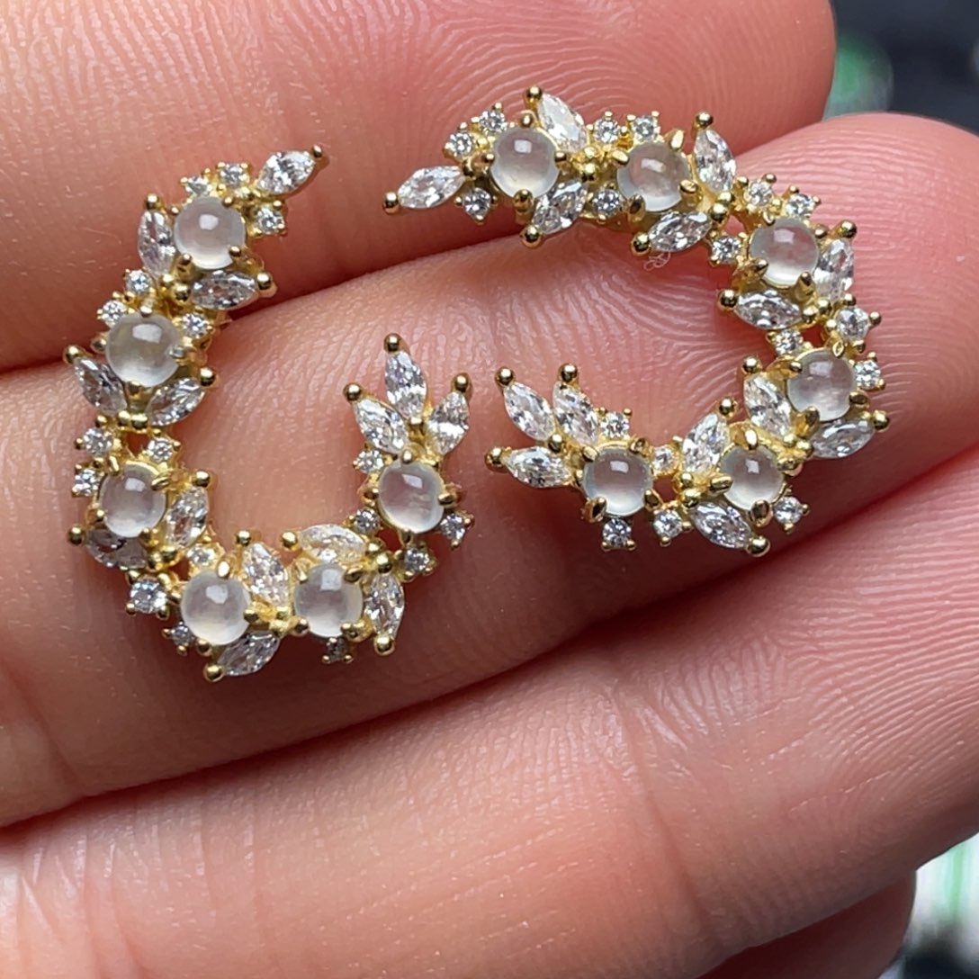 翡翠银S925镶嵌耳饰纯天然缅甸翡翠A货