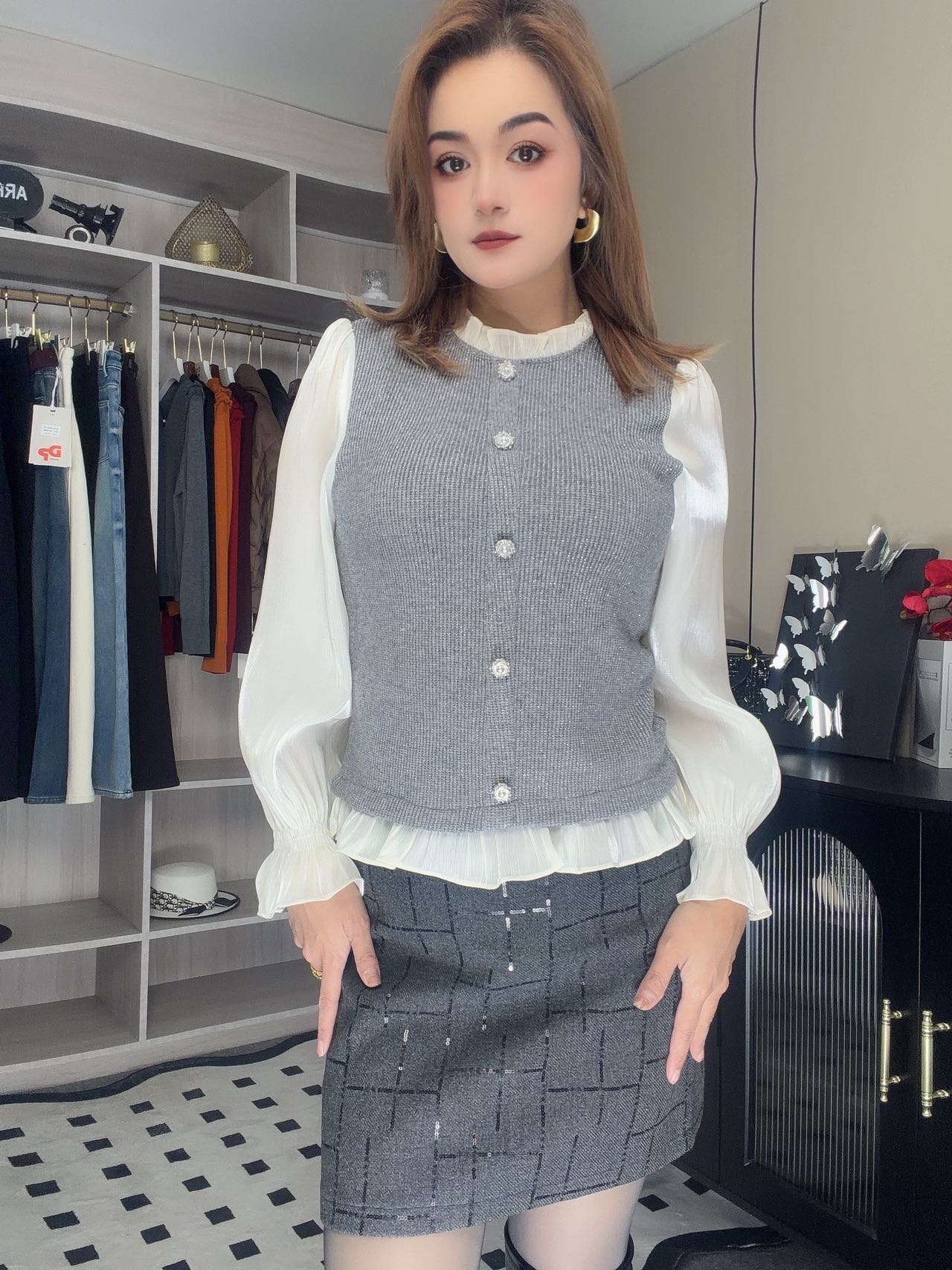 时尚百搭气质小香风蕾丝上衣6856