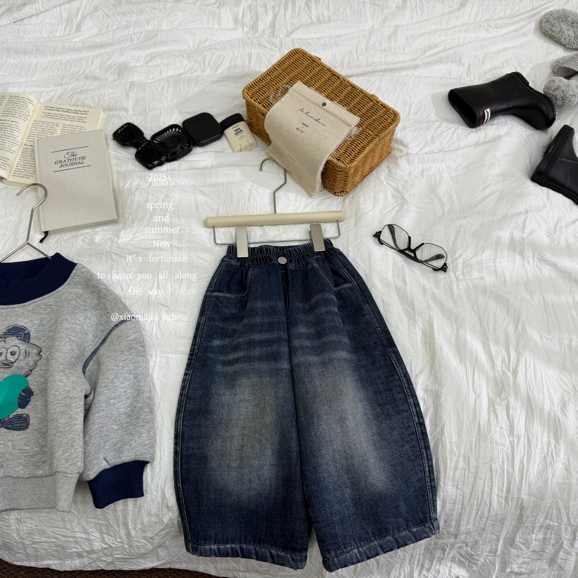 现货-04小马家冬款儿童加厚糕糕绒休闲牛仔裤7060老爹裤男女童