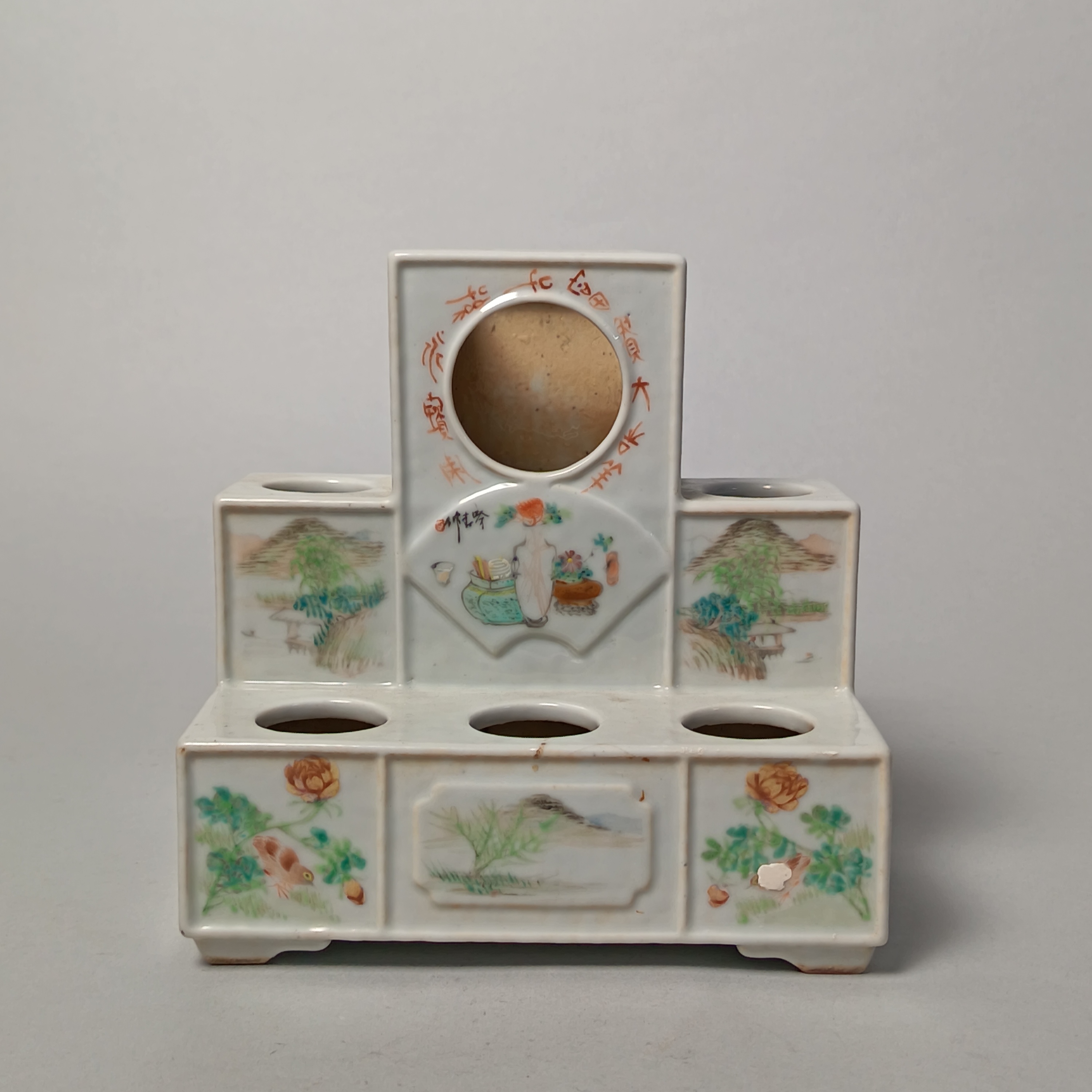 【010021533】民国 浅绛彩山水文房摆件