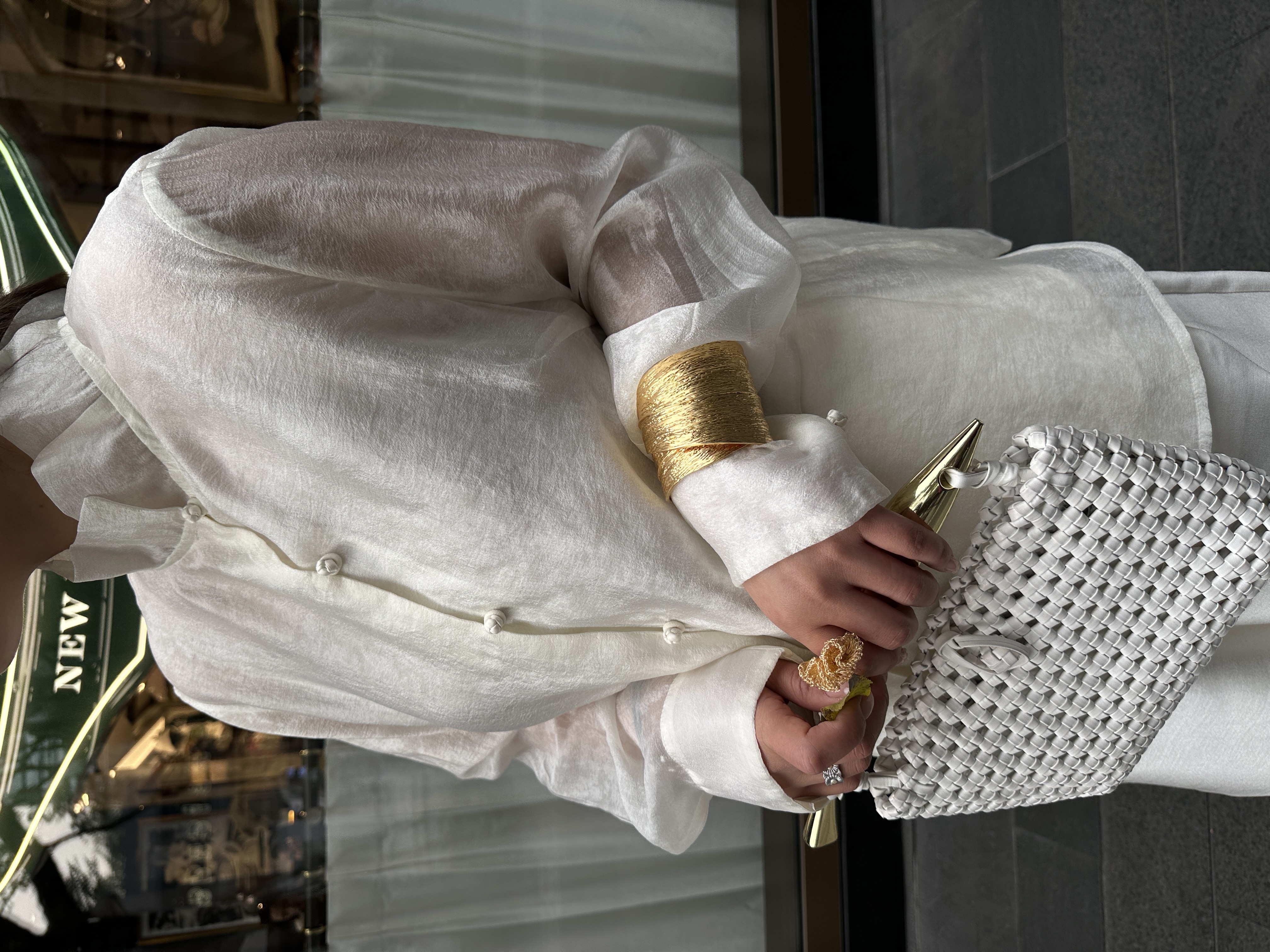 华裔陈总【多福3.0】印尼真丝纸感褶皱百搭衬衫文艺立领木耳边上衣