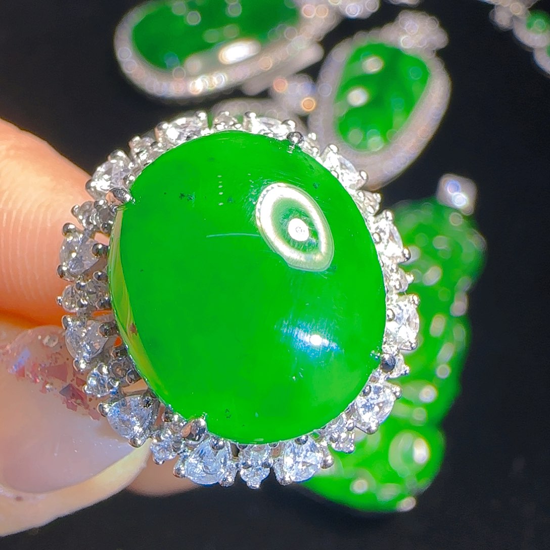 翡翠戒指银S925镶嵌天然