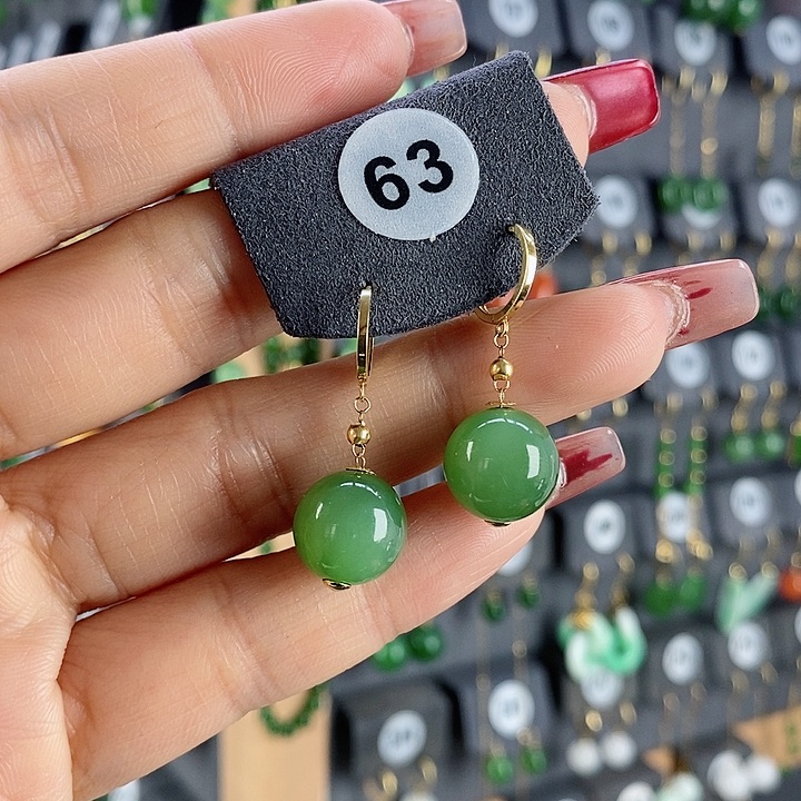 和田玉耳饰18K金镶嵌