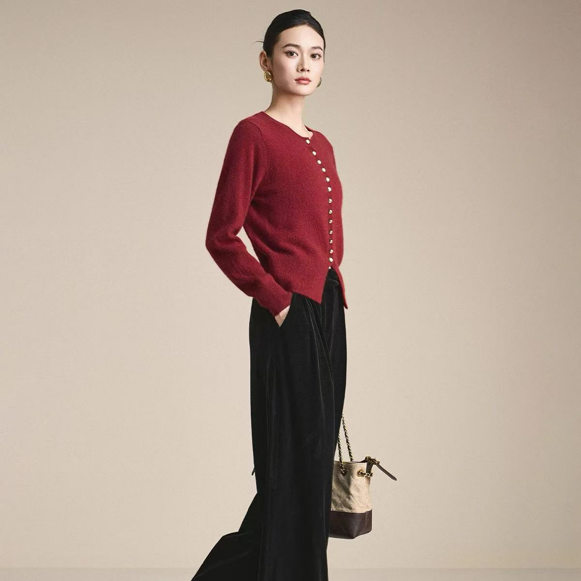 法式小众慵懒风小香两件套针织衫软糯真丝羊绒背心开衫5878