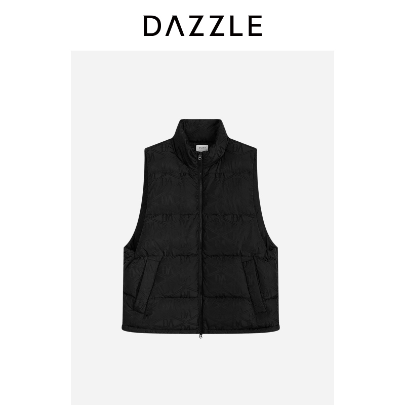 DAZZLE 地素羽绒服冬季黑色字母提花马甲背心2I4K105