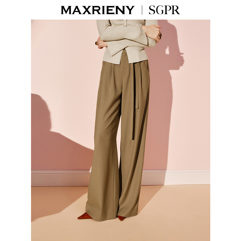 【商场同款】MAXRIENY极简通勤穿搭休闲裤羊毛混纺垂感阔腿长裤女