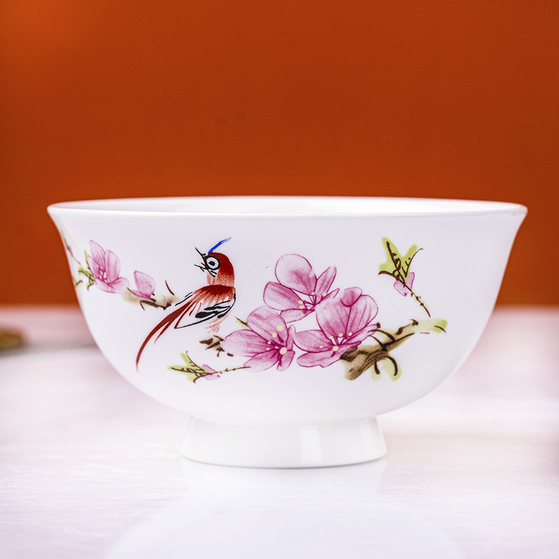 水点桃花高脚米饭碗6个装