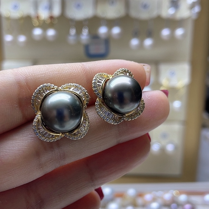 海水珍珠耳饰银S925镶嵌