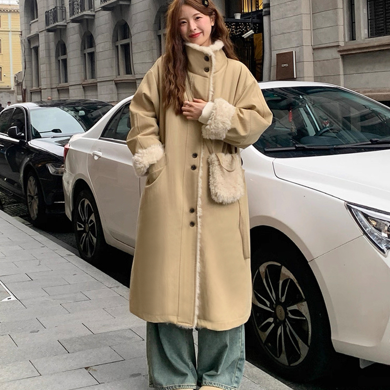 【25166】立领工装款派克服中长款休闲显瘦保暖外套女