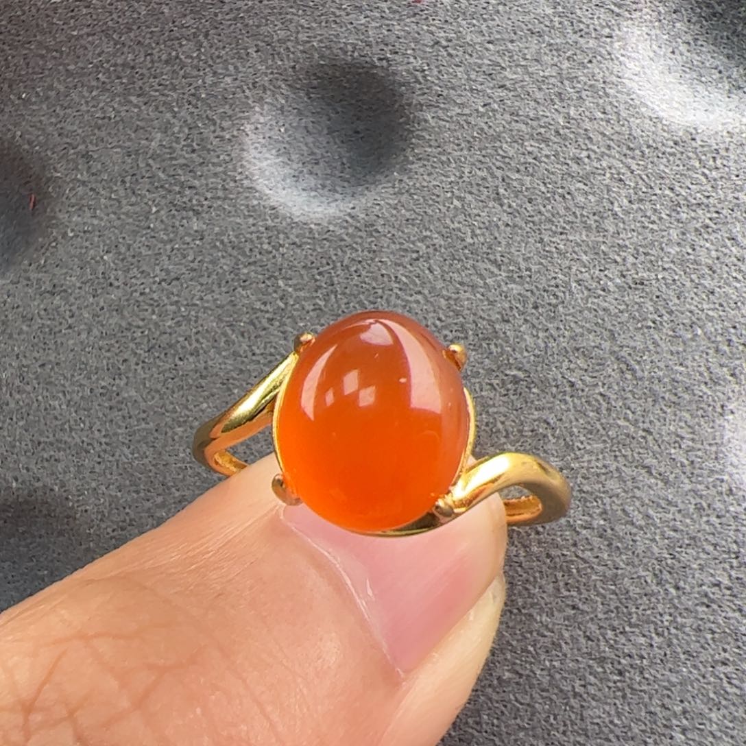 南红玛瑙冰红戒指9*8银S925镶嵌