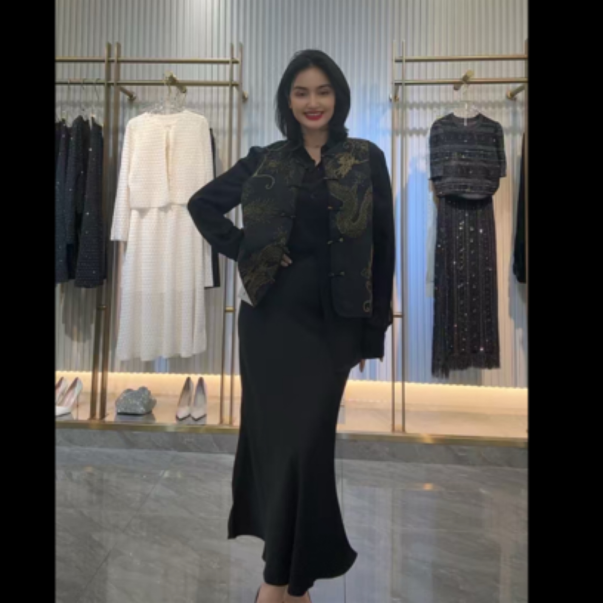 时尚百搭气质舒服感醋酸面料中裙