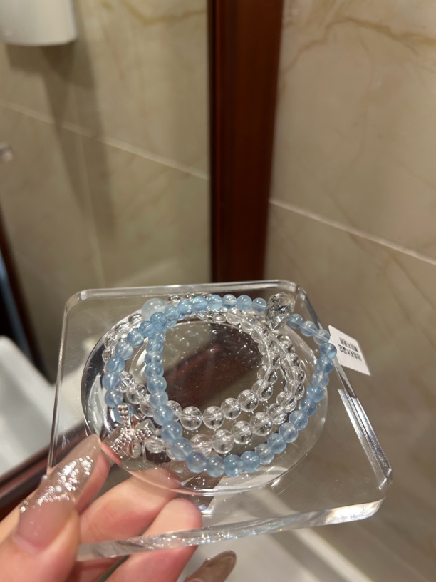 非金属仿珍珠手链 白水闪灵 海蓝碎冰冰三圈  合金配件手串