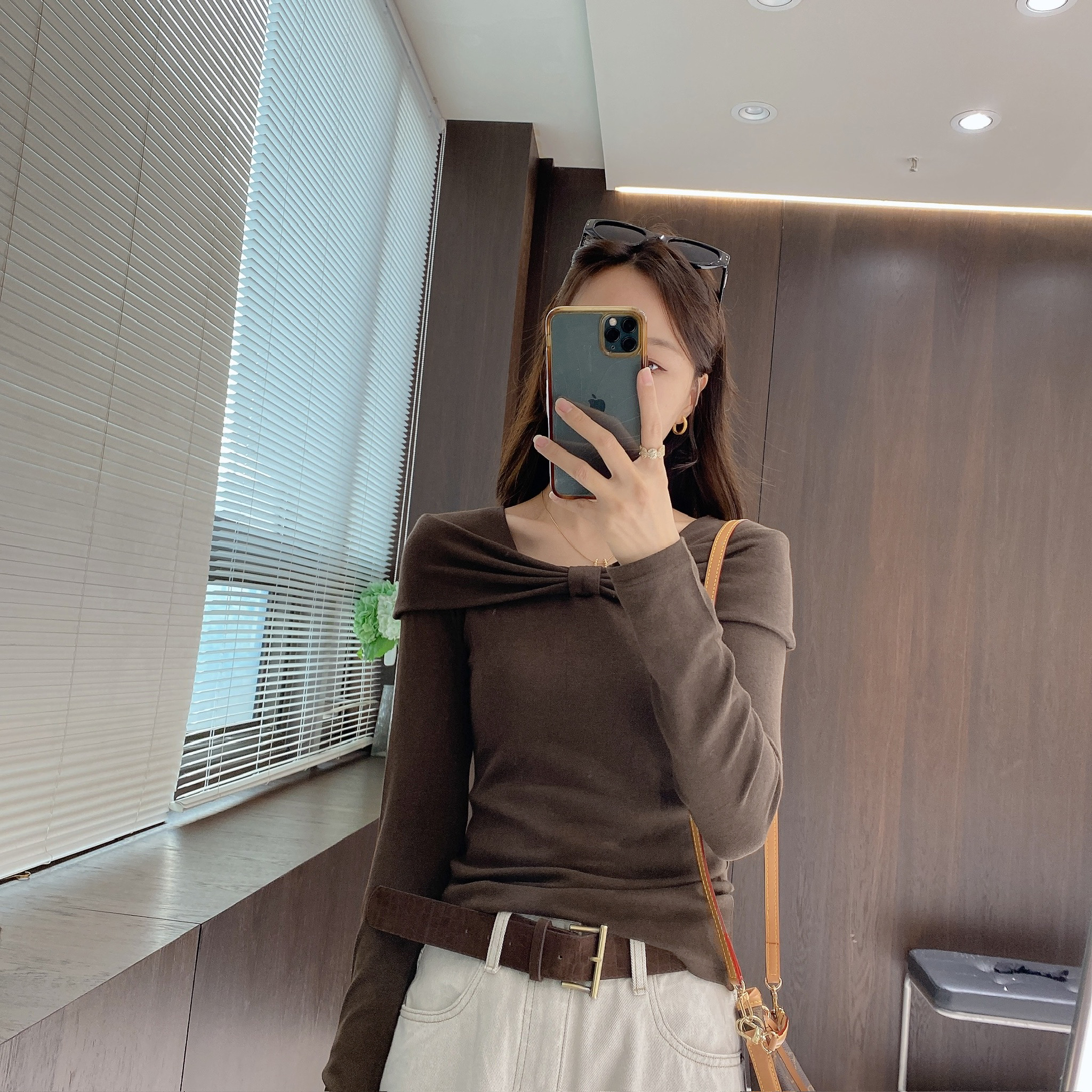 IMFLY金小金自制女装 T恤DYW9676蝴蝶结一字肩修身洋气衣服女上衣