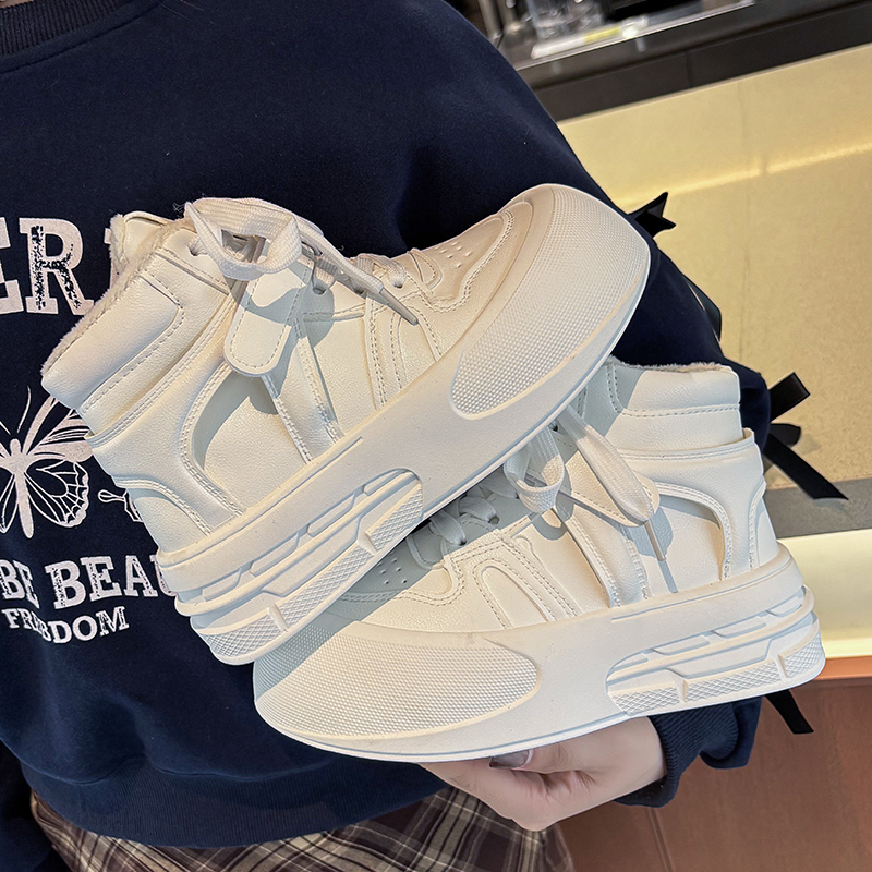 丑萌大头厚底加绒板鞋女ins潮鞋2025秋冬季百搭系带魔术贴雪地靴