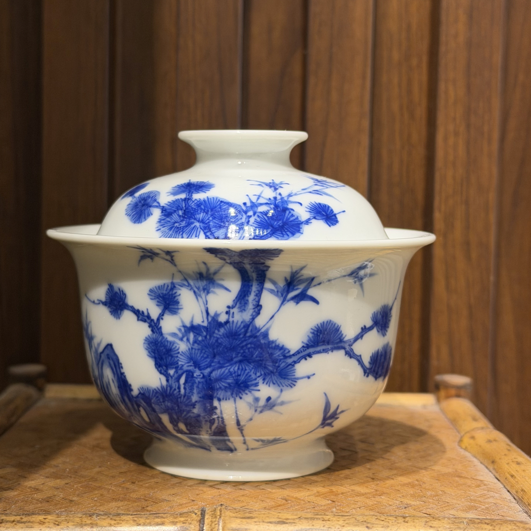 韵野松竹梅两才盖碗 