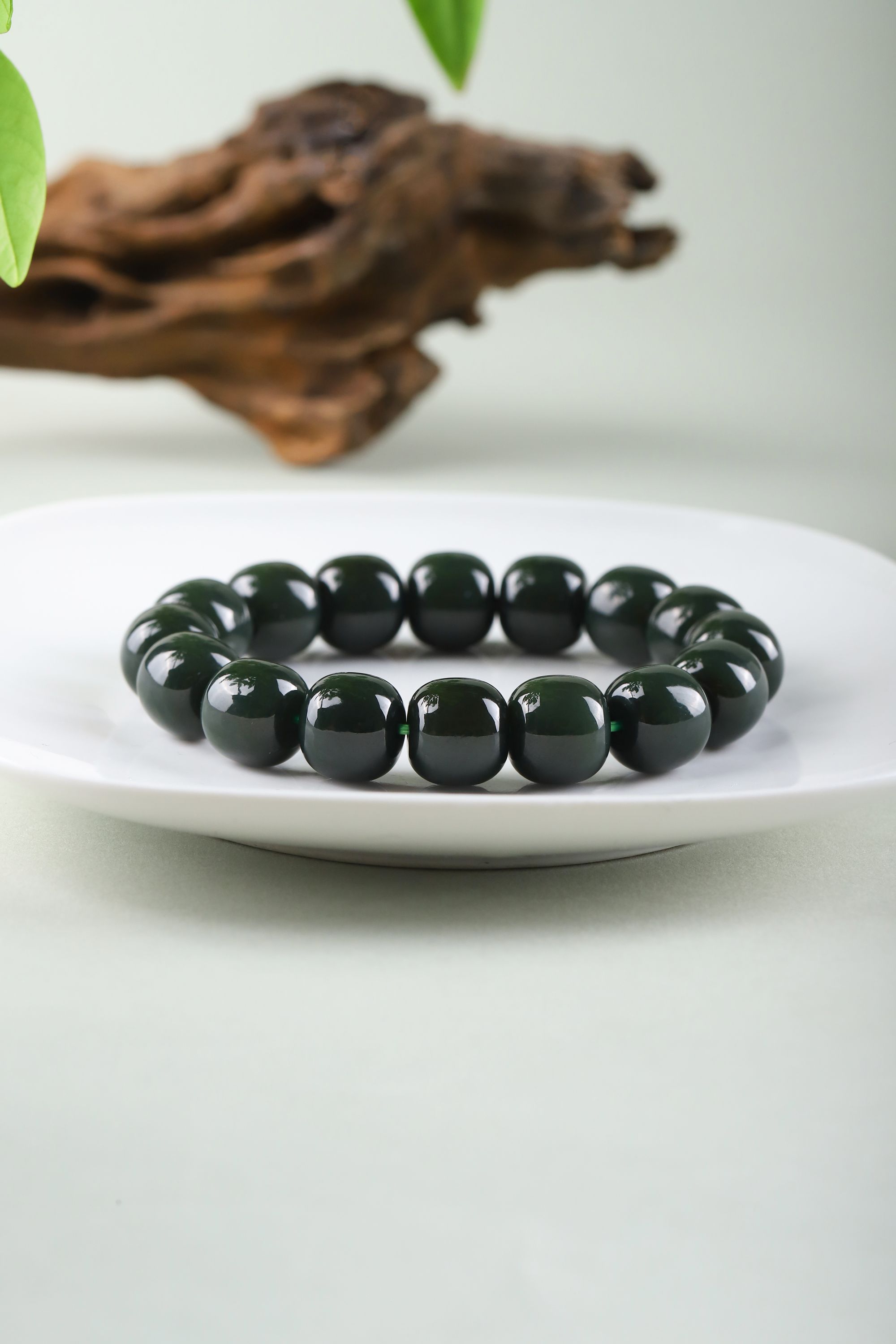 臻选天然新疆和田玉青黄口老型珠13X14mm【叁禾臻选款】