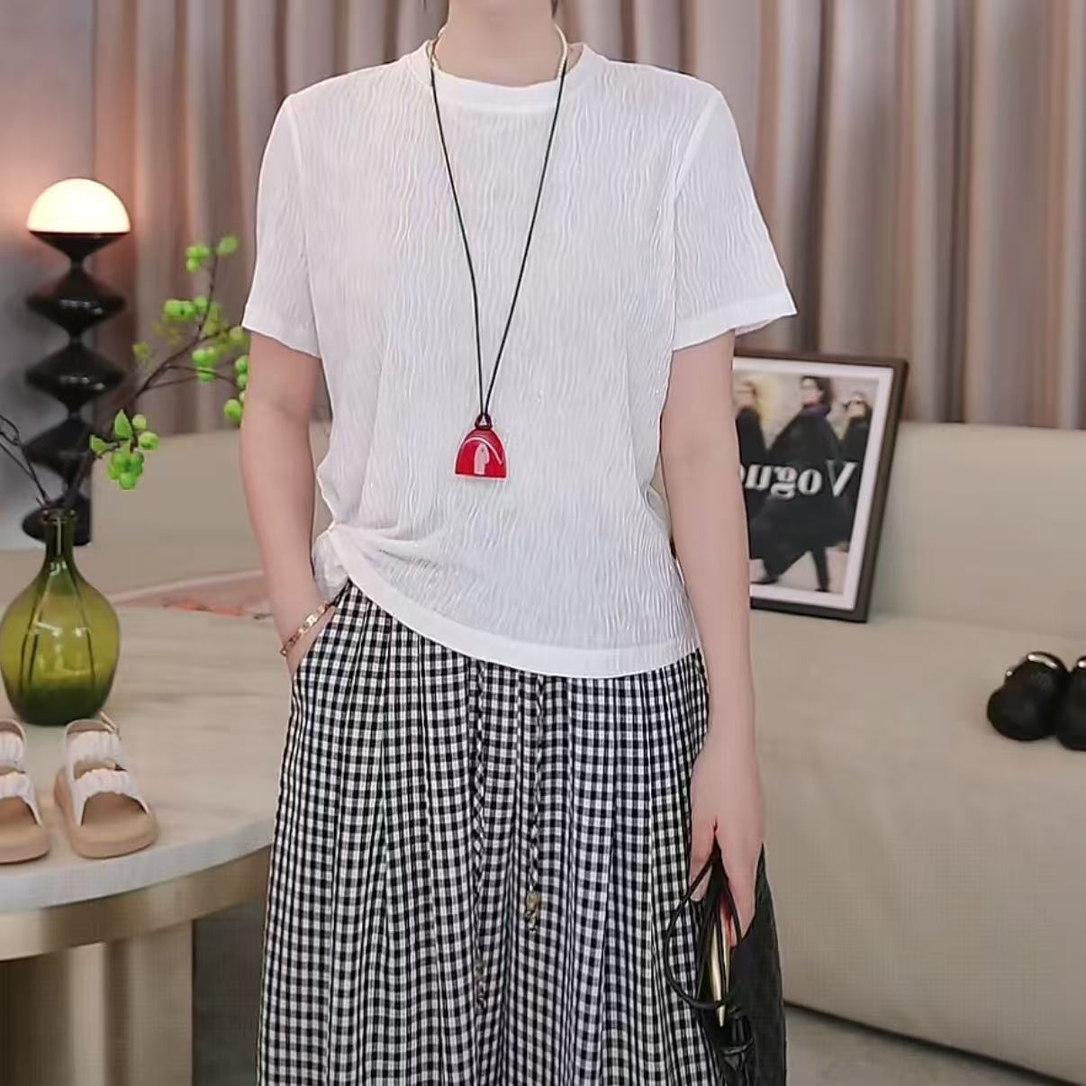 MISS RUILI  定制  2025夏季新款宽松休闲肌理感短袖F0703