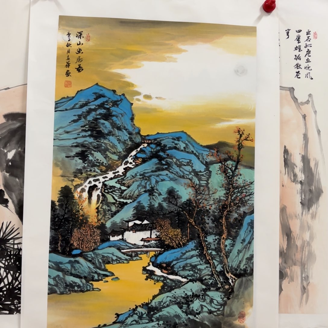 国画陆远华国画2.8尺作品山水微瑕介意勿拍