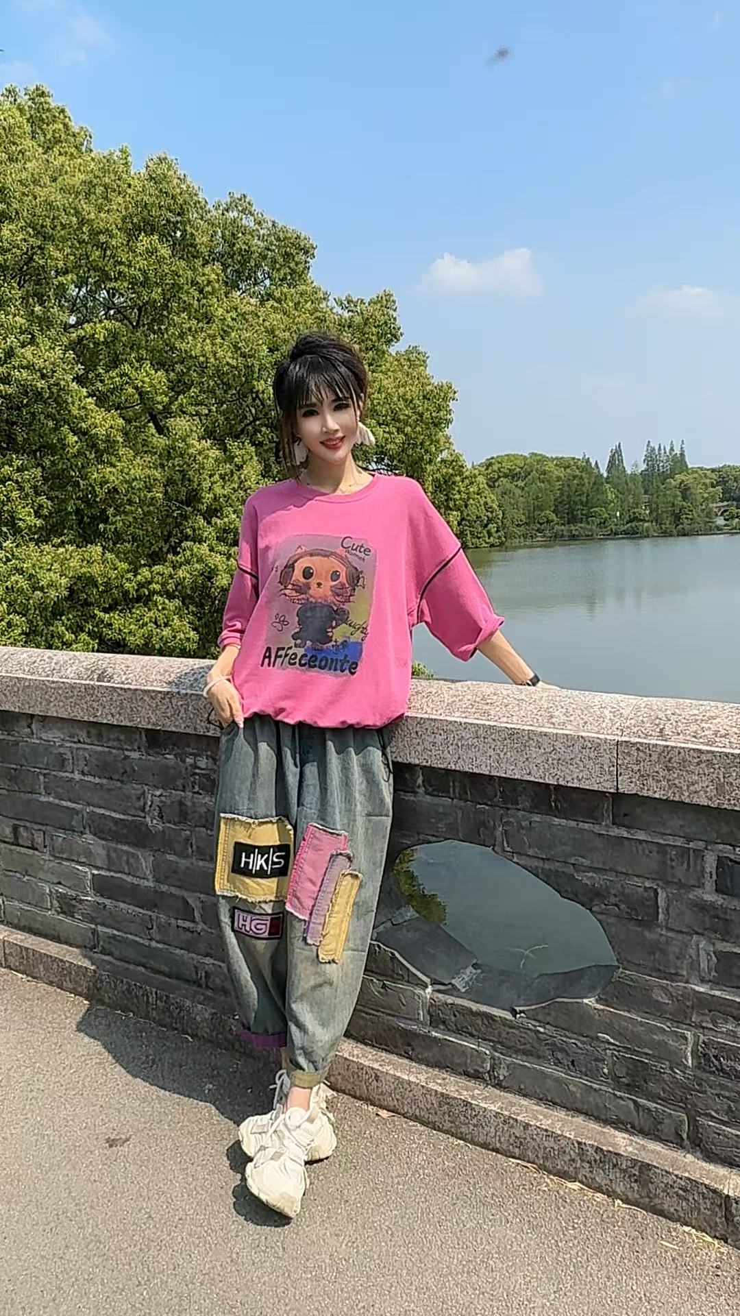 【沐木流浪记】（青笺）百搭时尚可爱风卡通印花洋气宽松女T恤Z