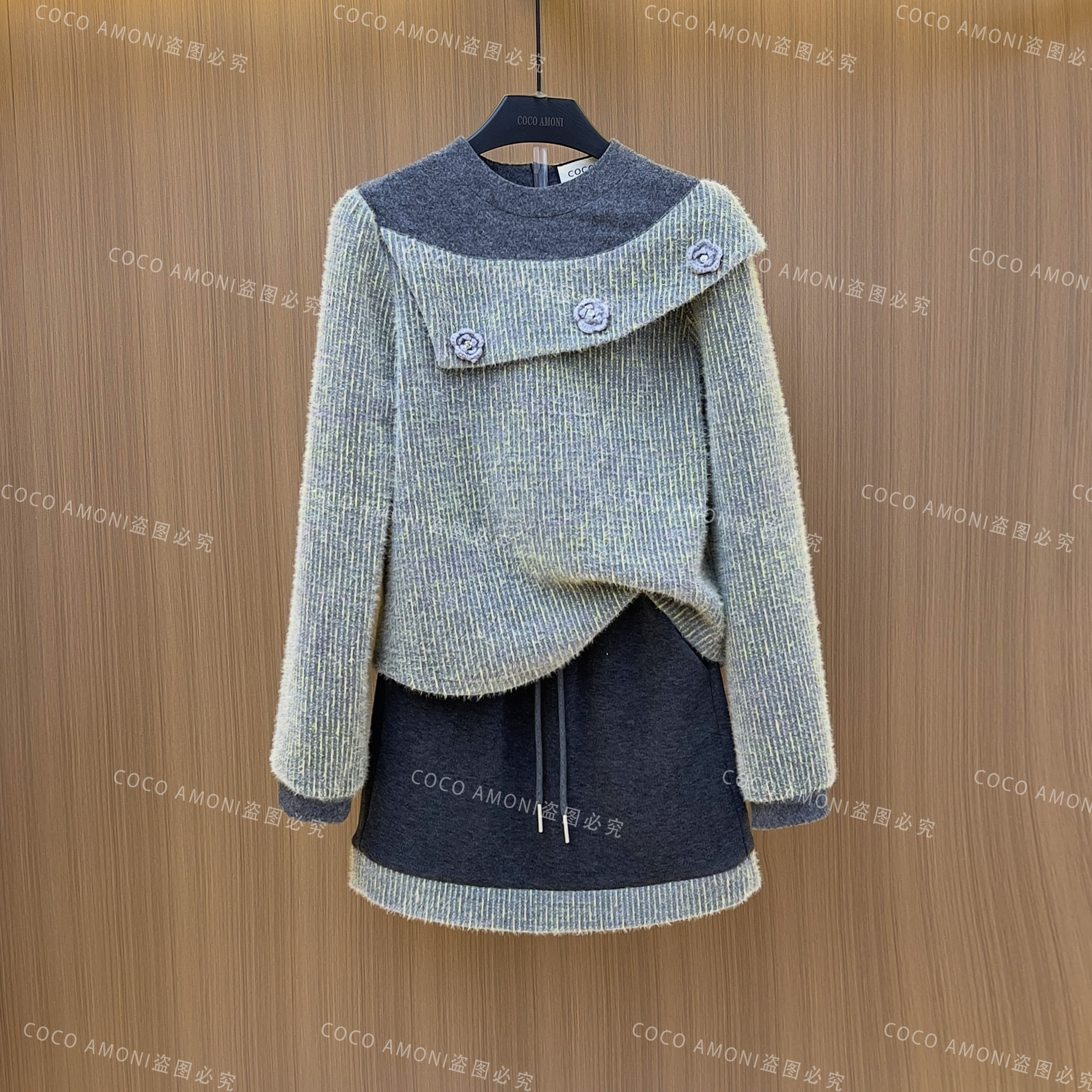 原创设计新款高级感女装拼接简约气质显瘦减龄套装AC956