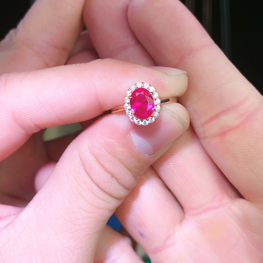 红宝石戒指银S925镶嵌