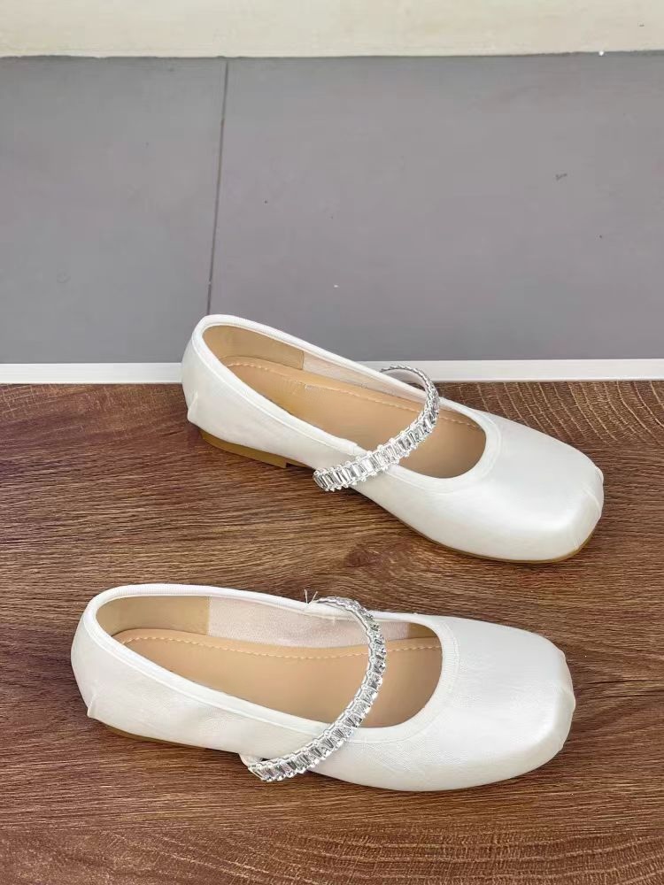8602浅口法式水钻一字带芭蕾舞玛丽珍鞋女夏新款平底奶奶鞋单鞋