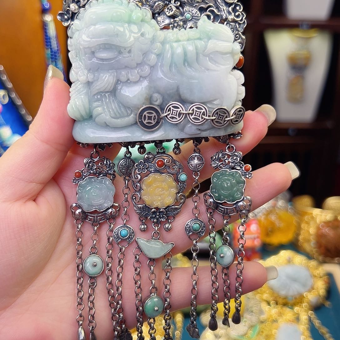 翡翠银S925镶嵌颈饰国风