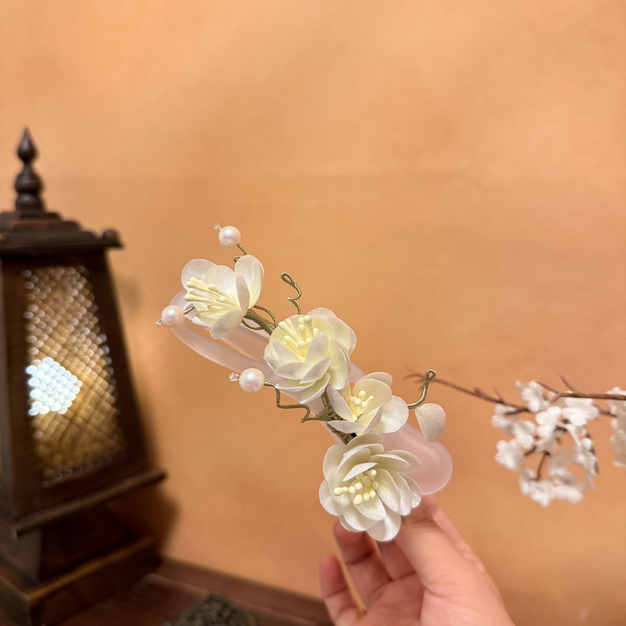 【茉莉】 绒花发簪（懒人夹版）