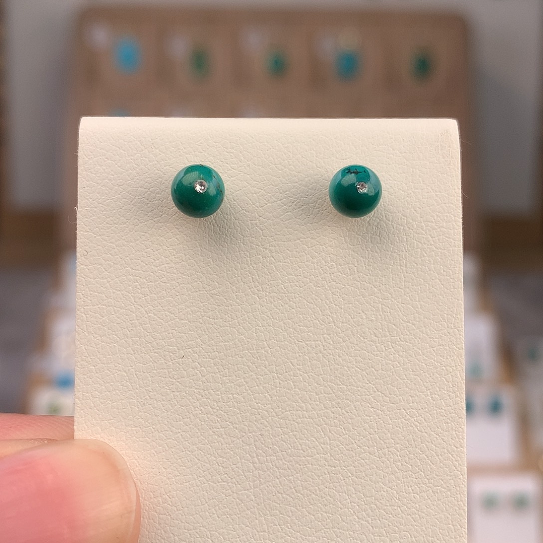 绿松石银S925镶嵌耳饰