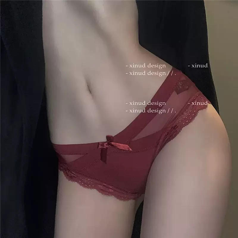 温婉百媚~Yi Nian性感蕾丝边无痕低腰三角内裤女诱惑网纱透明