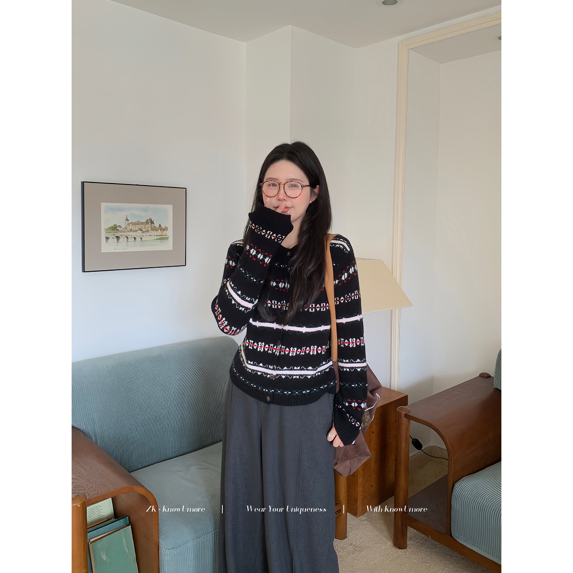 知葵微胖定制【费尔岛假日】秋费尔岛提花毛衣毛针织衫12254MZS0074