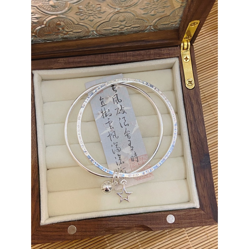 西西里【星星铃铛】足银999.9星星铃铛双环闭口银手镯·约24克