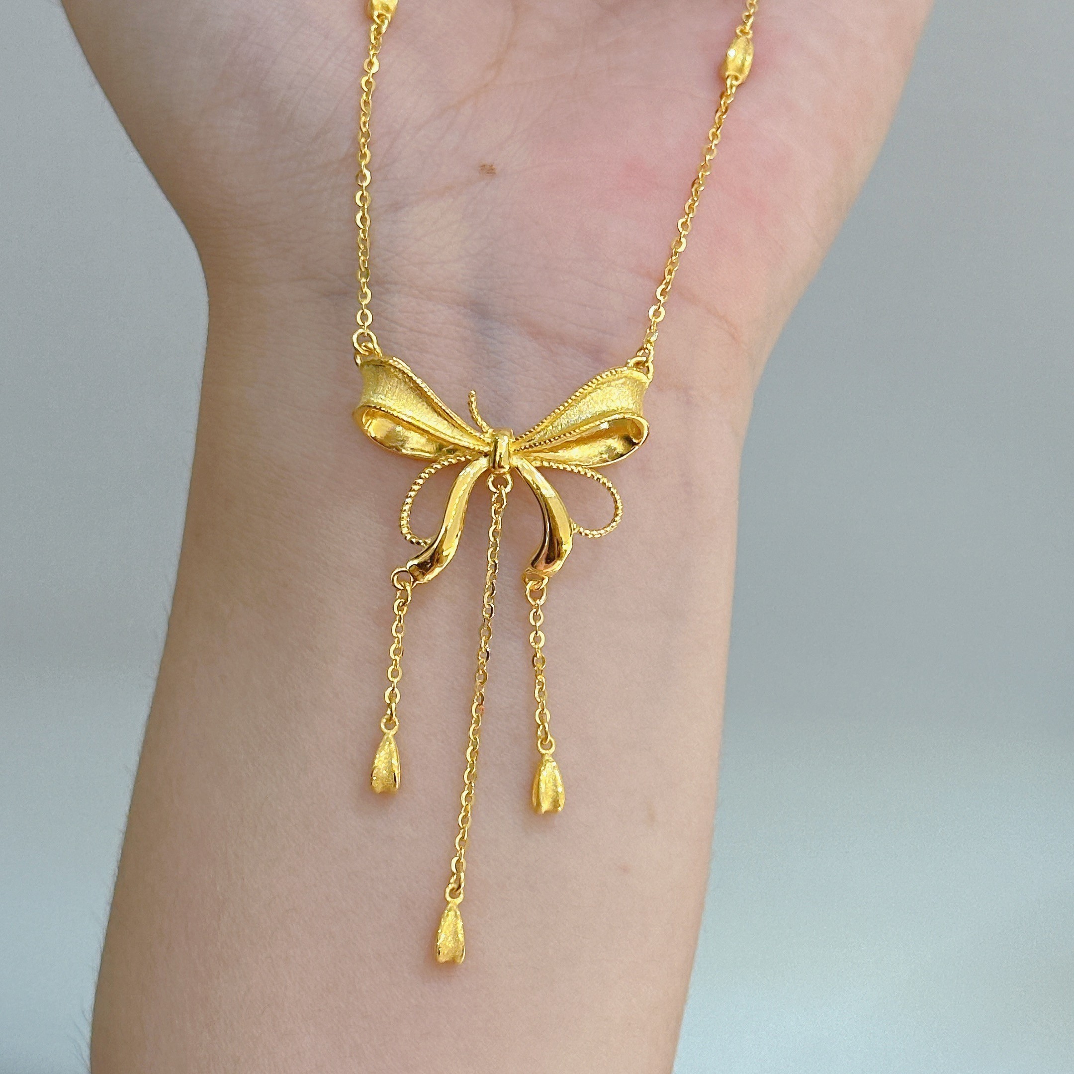 不支持七天无理由【丝带蝴蝶结黄金项链】足金 999 