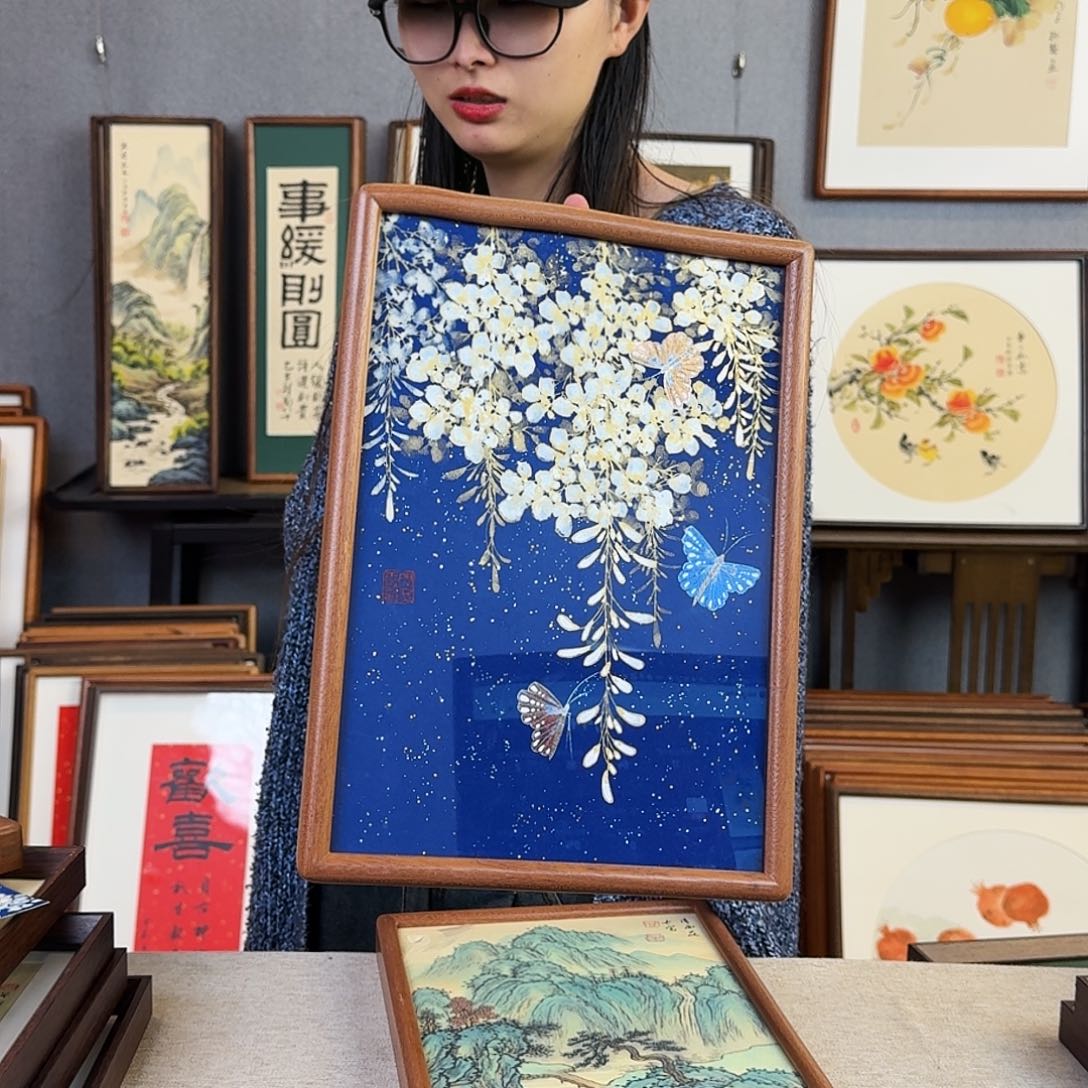 国画纯手绘，纯手写带框尺寸：23×32厘米