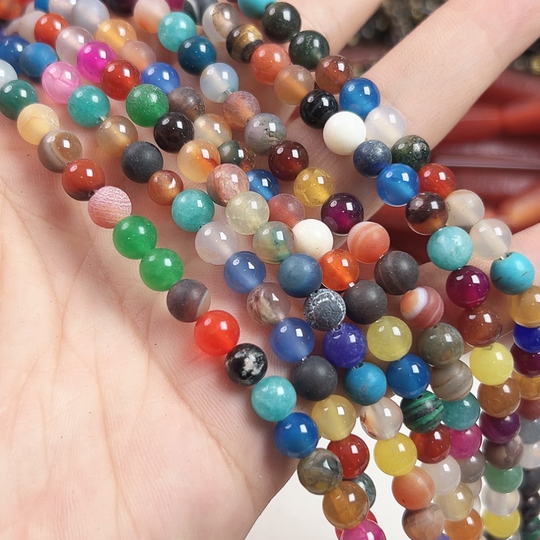 玛瑙/玉髓合金珠宝半成品A53. 缠丝多色玛瑙一条6mm