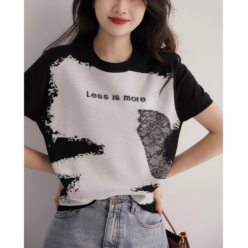 【梦中的梵高 】夏季薄款莱赛尔短袖针织衫字母圆领T恤上衣