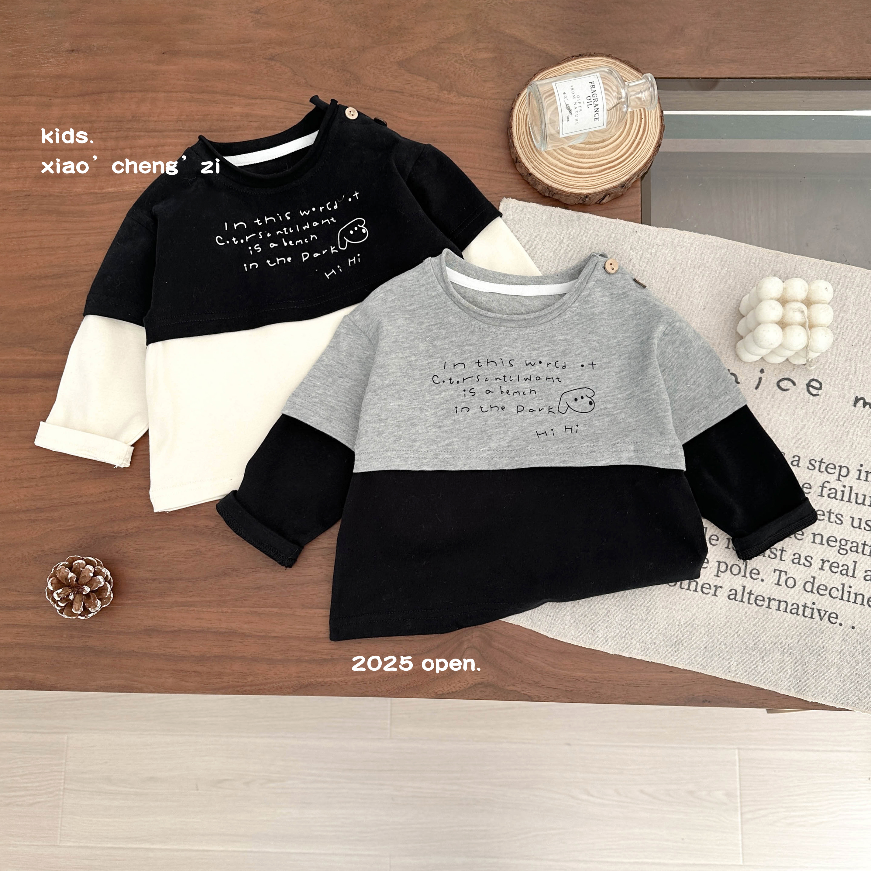 T25C92新款圆领撞色上衣百搭春秋T恤韩系外出潮穿搭男童女童休闲